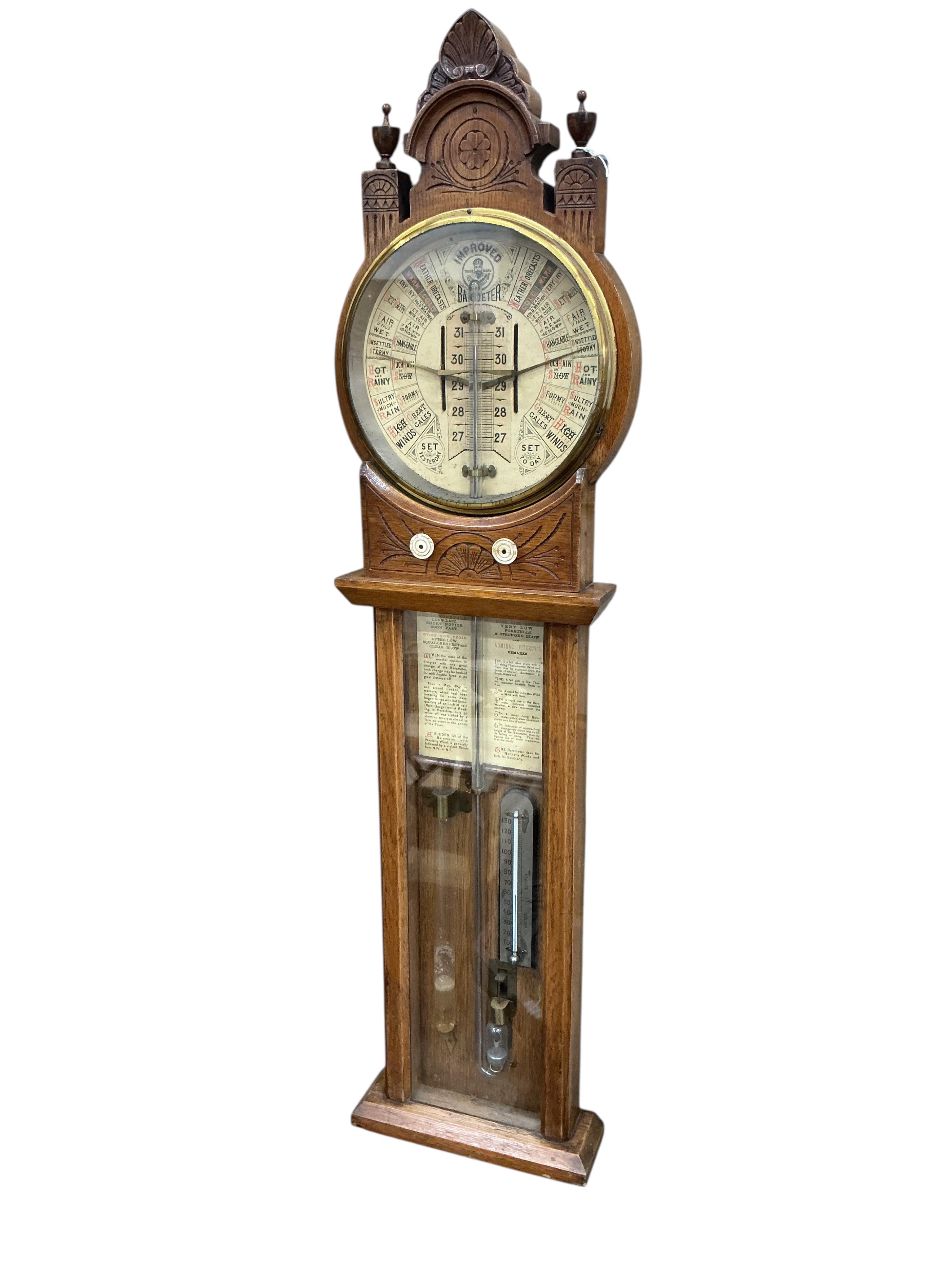 A late Victorian oak Admiral Fitzroy barometer, height 116cm